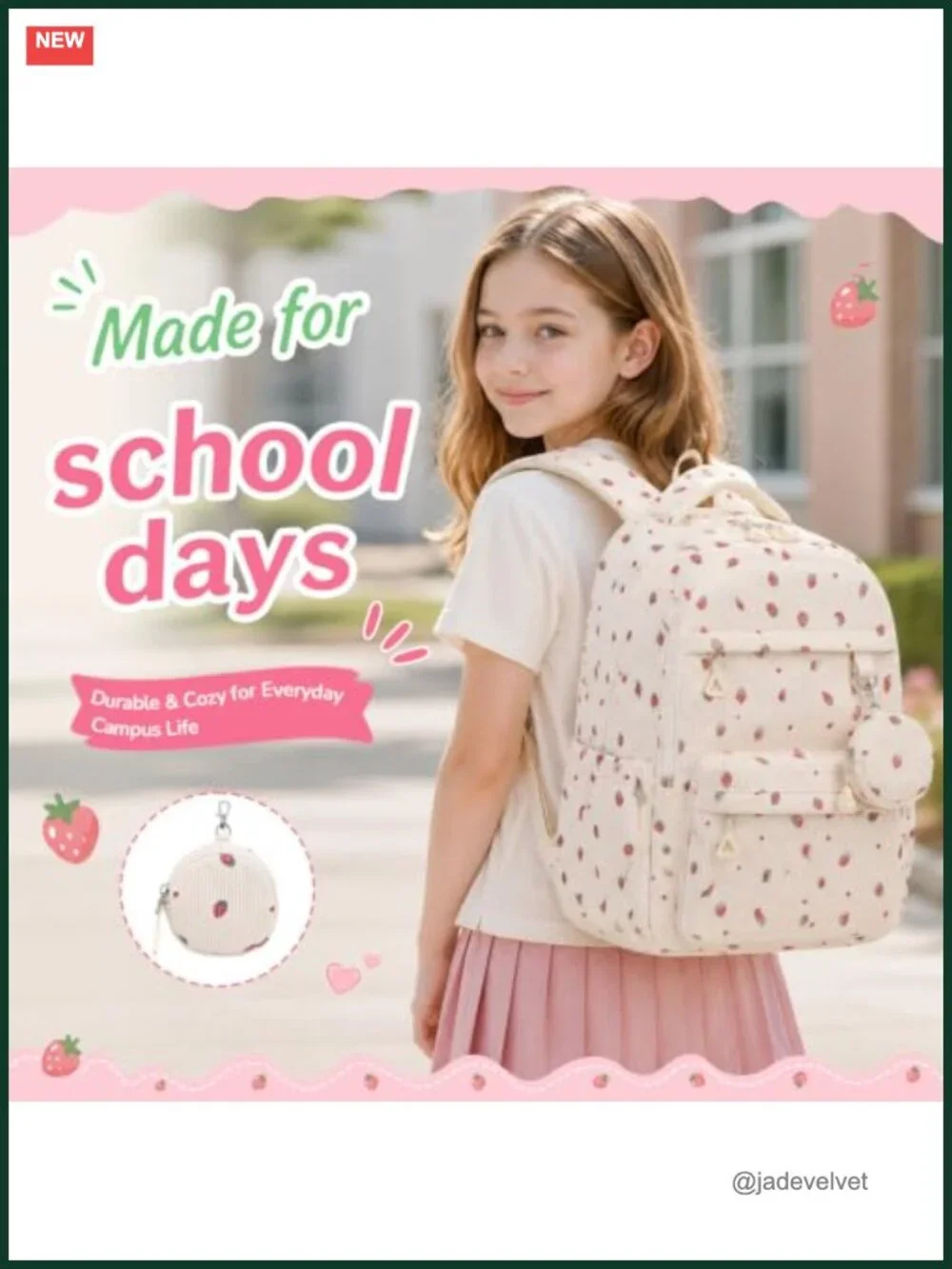 Girls Corduroy Laptop Backpack with Multi-Pockets